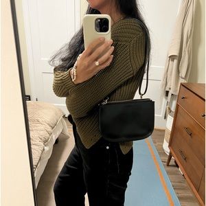 Small black leather convertible shoulder bag/cross body/fanny pack/ belt bag